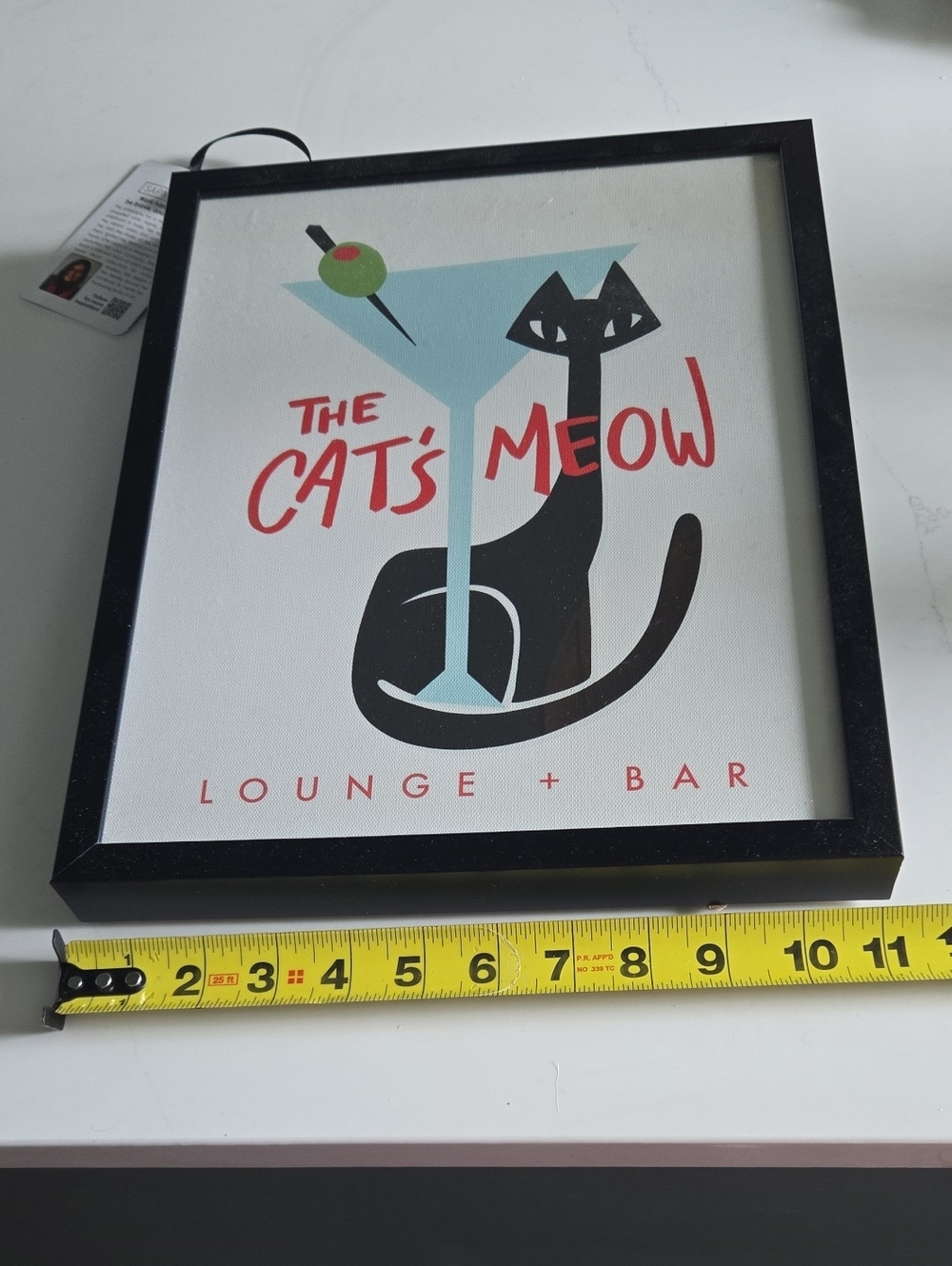 The Cat's Meow Lounge + Bar Wall Art - Black Frame, Red & Light Blue Print